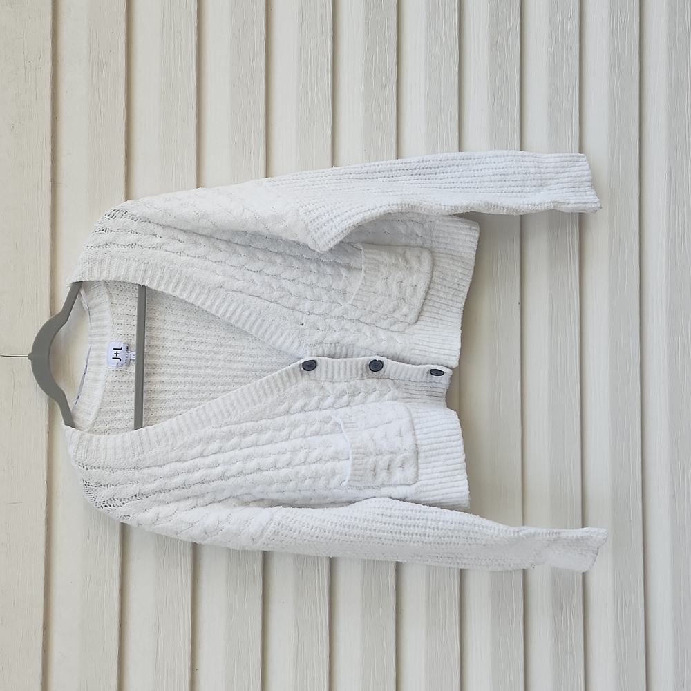 John + Jenn White Cable Knit Cardigan large